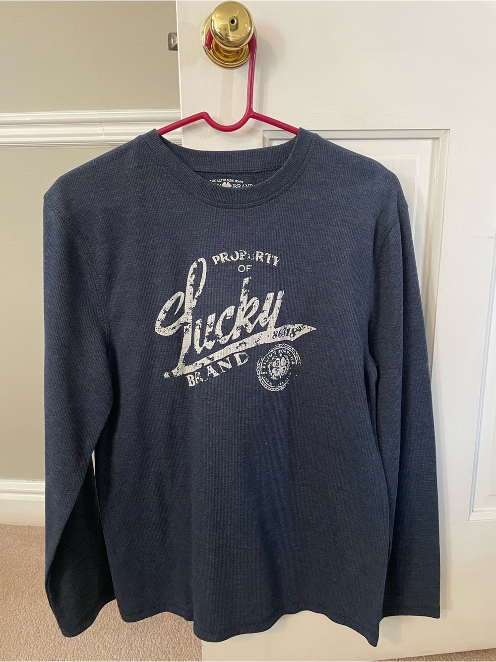 Lucky Brand Waffle Textured Graphic Logo Shirt.